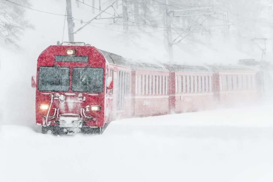 bernina train in winter